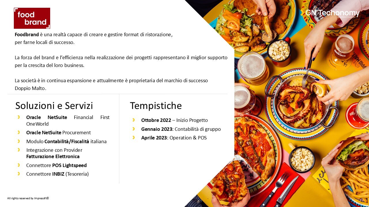 Food Brand - Integrazione dei Sistemi con Oracle NetSuite